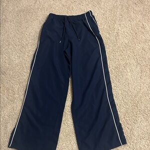 Navy Blue Track Pants with White Stripes Wide Leg